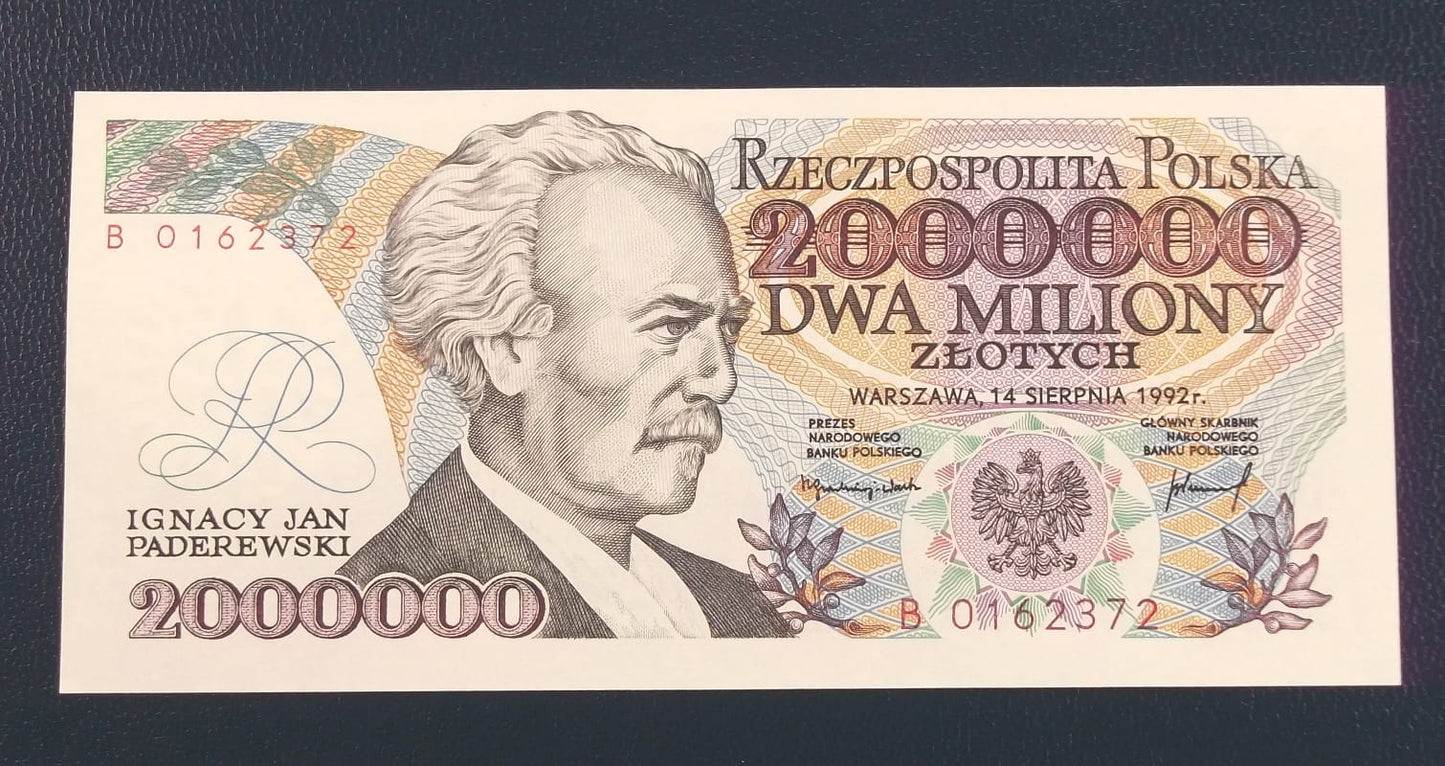 2000000 zł Ignacy Jan PADEREWSKI seria B 1992 UNC