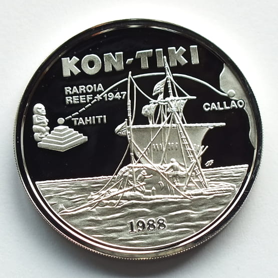 10 DOLLARS KON -TIKI 1988 SILVER 1 OZ SAMOA