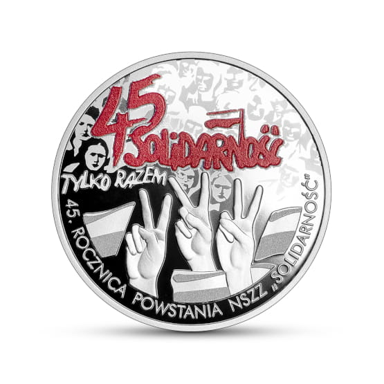 Moneta 10 zł 45. rocznica powstania NSZZ „Solidarność”