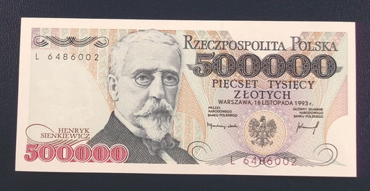 500000 zł Henryk SIENKIEWICZ  1993 UNC