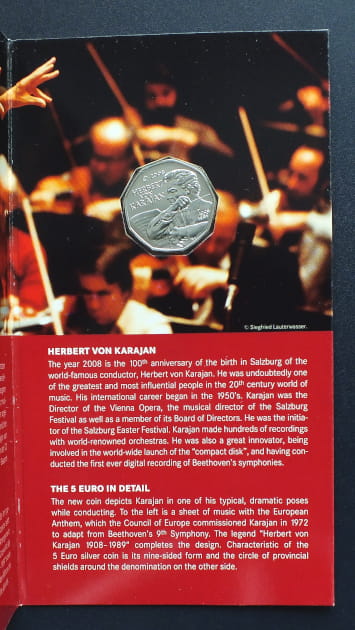 5 euro 100 rocznica urodzin - Herbert von Karajan - Austria