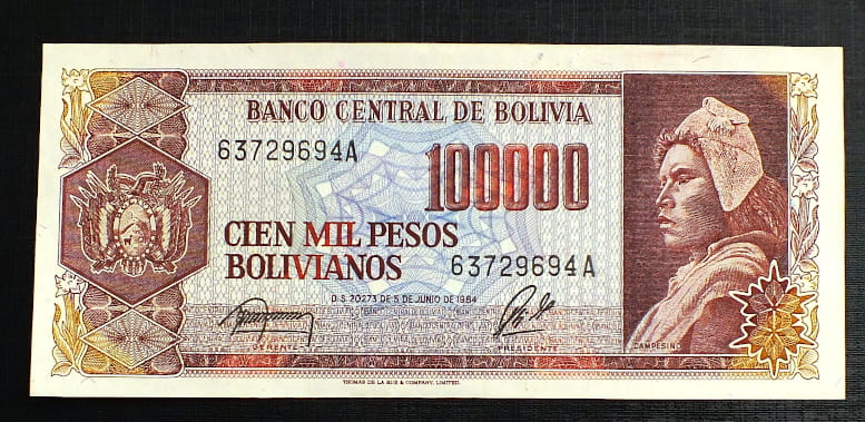 100000 Pesos - Boliwia 1984 r.
