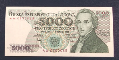 5000 zł Fryderyk CHOPIN 1982 UNC