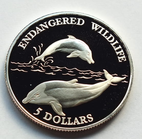 5 dolarów Zagrożone gatunki - Delfiny NIUE 1992